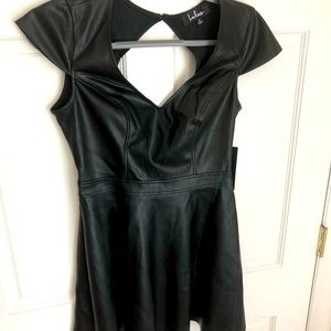 Lulu's Black Fit and Flare Leather Mini Dress
